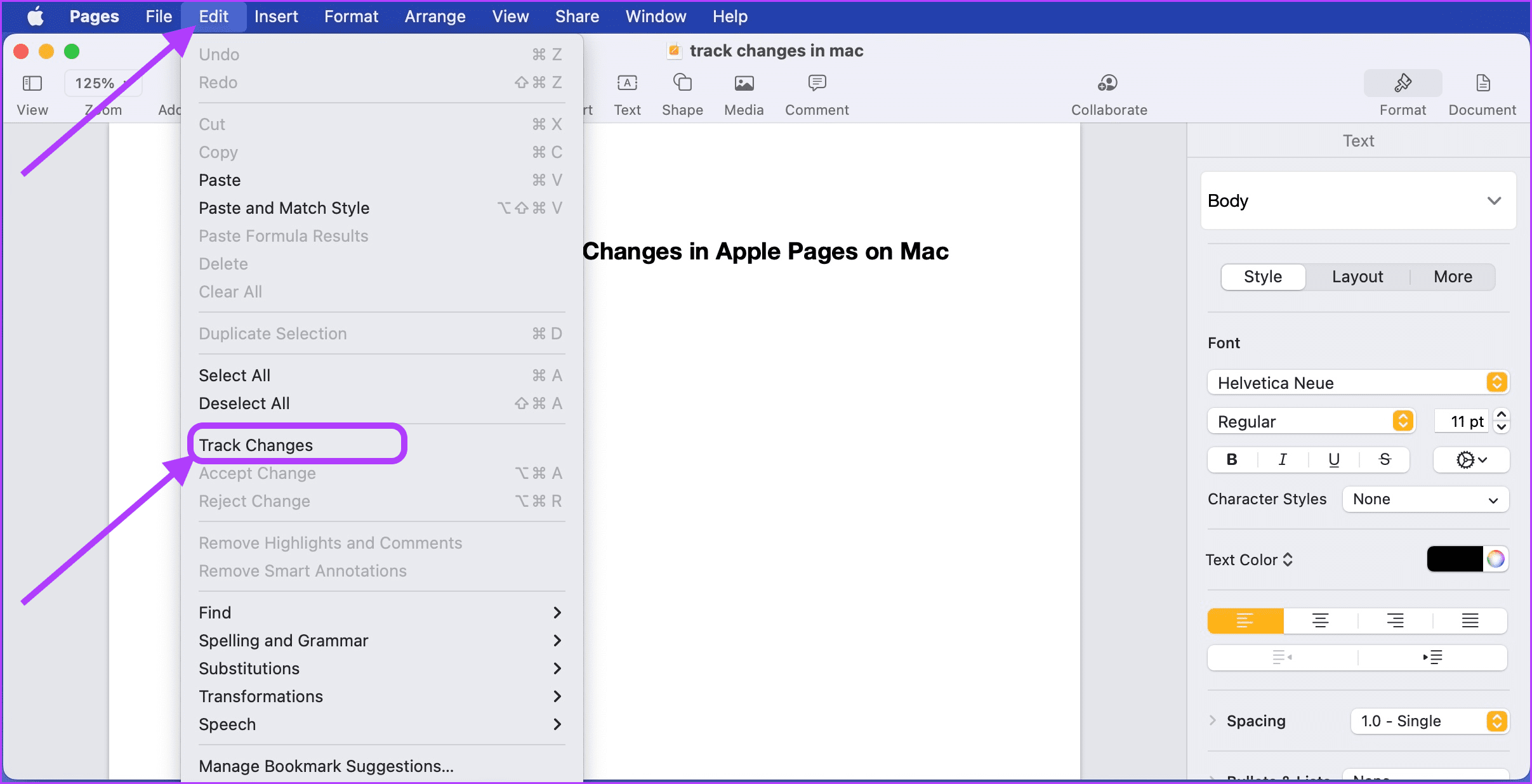1. Enable Track Changes in Apple Pages 3