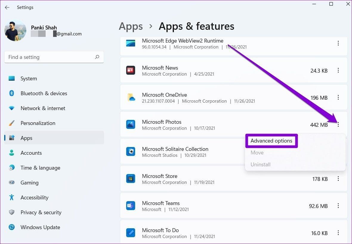 Advanced Options in Microsoft Photos