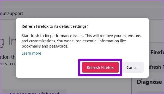 Confirm Refresh Firefox