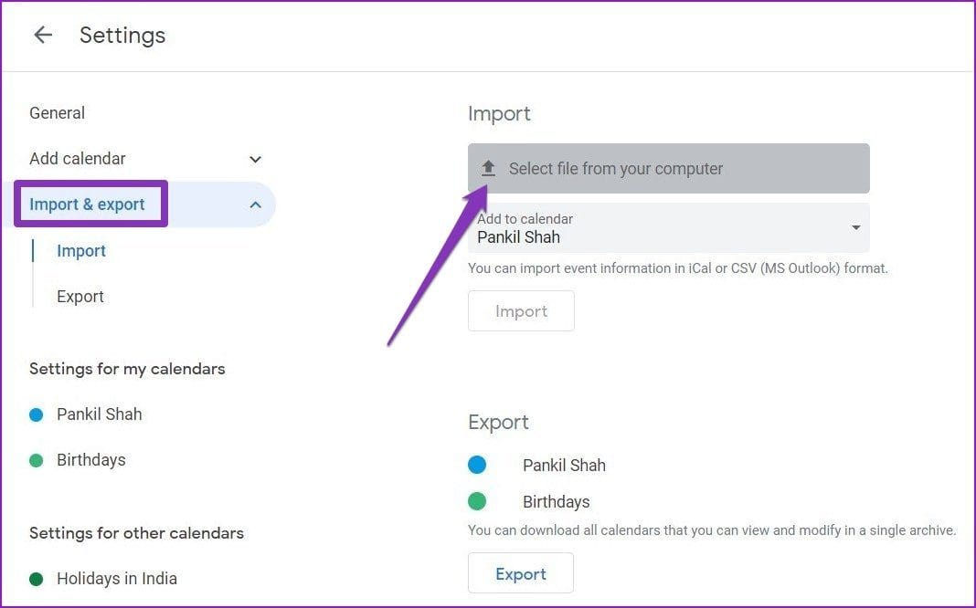 Import Google Calendar File