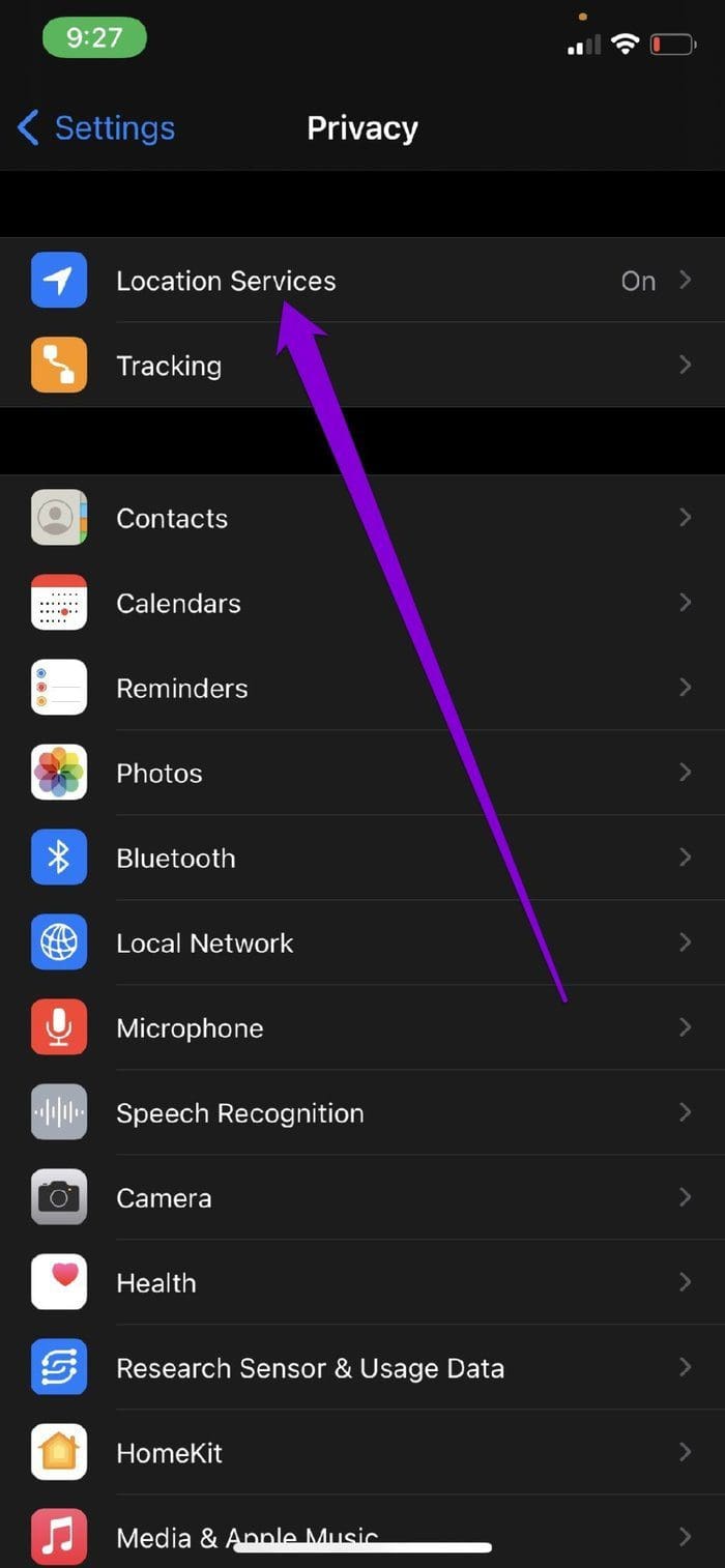 Location Service Settings on i Phone