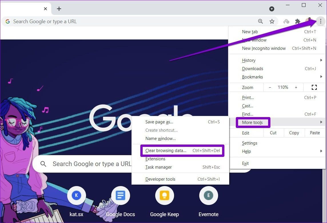 Open Clear Browsing Data Panel in Chrome