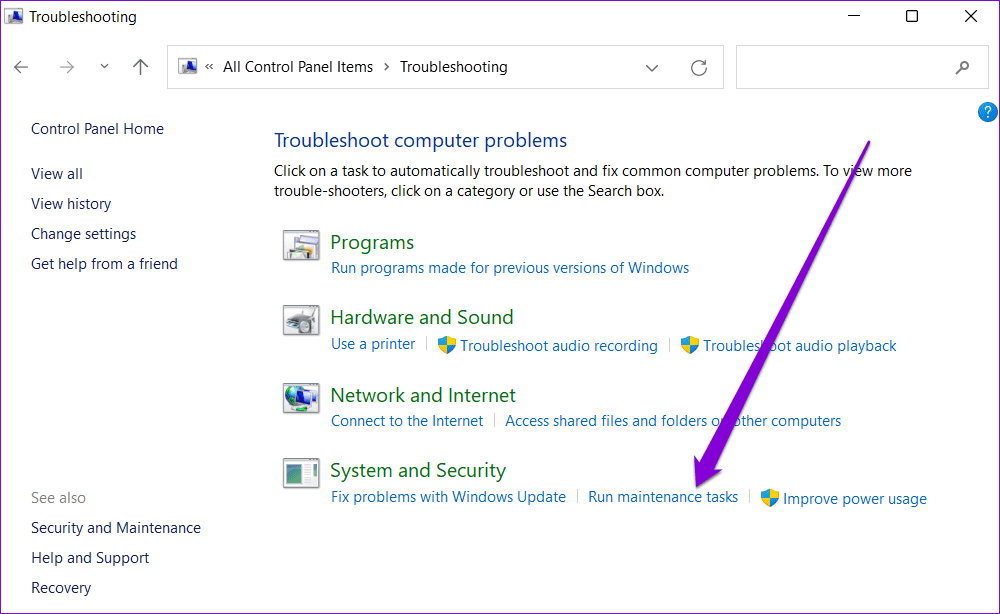 Run System Maintenance Troubleshooter