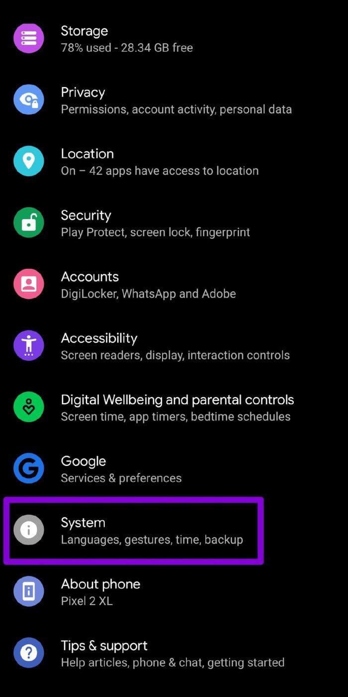 System Settings on Android
