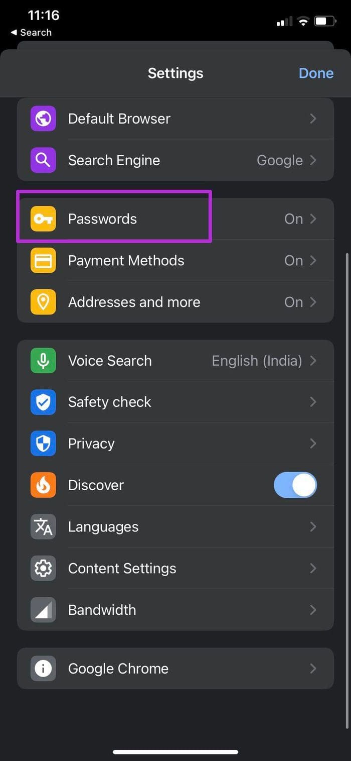 Chrome password on i Phone