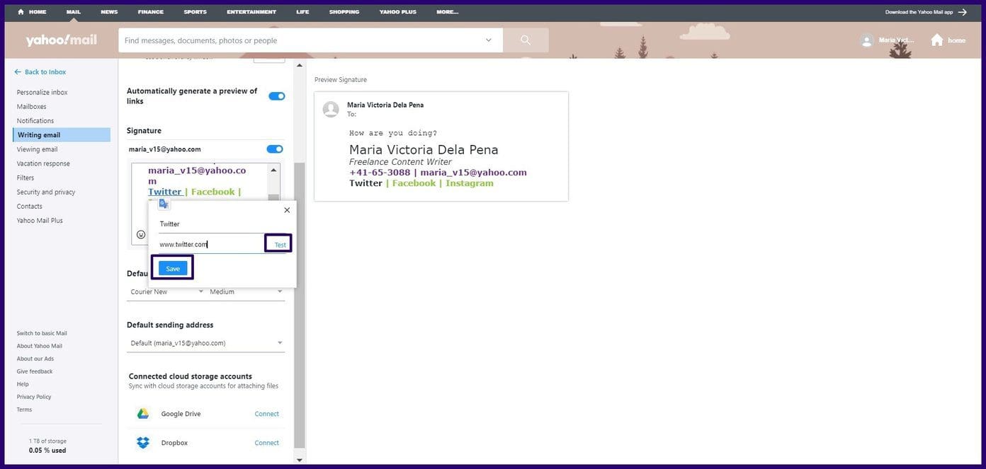 Create email signature on yahoo mail step 11