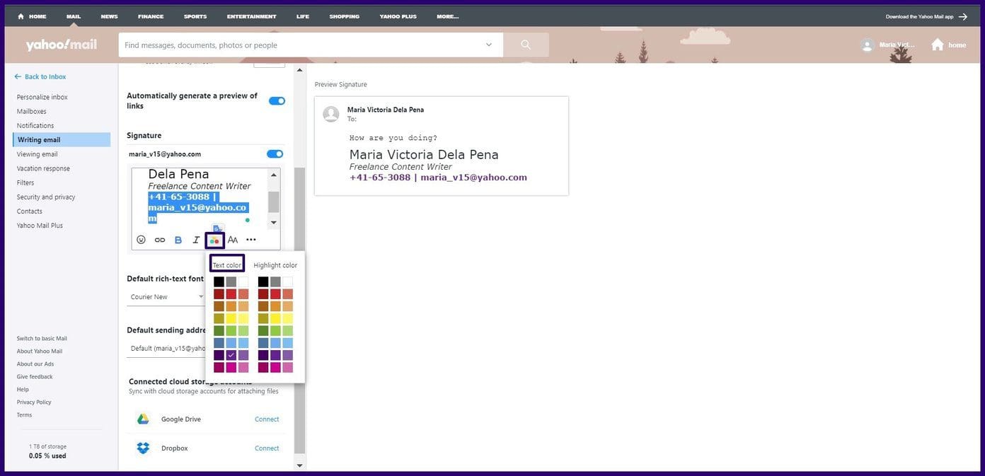Create email signature on yahoo mail step 9