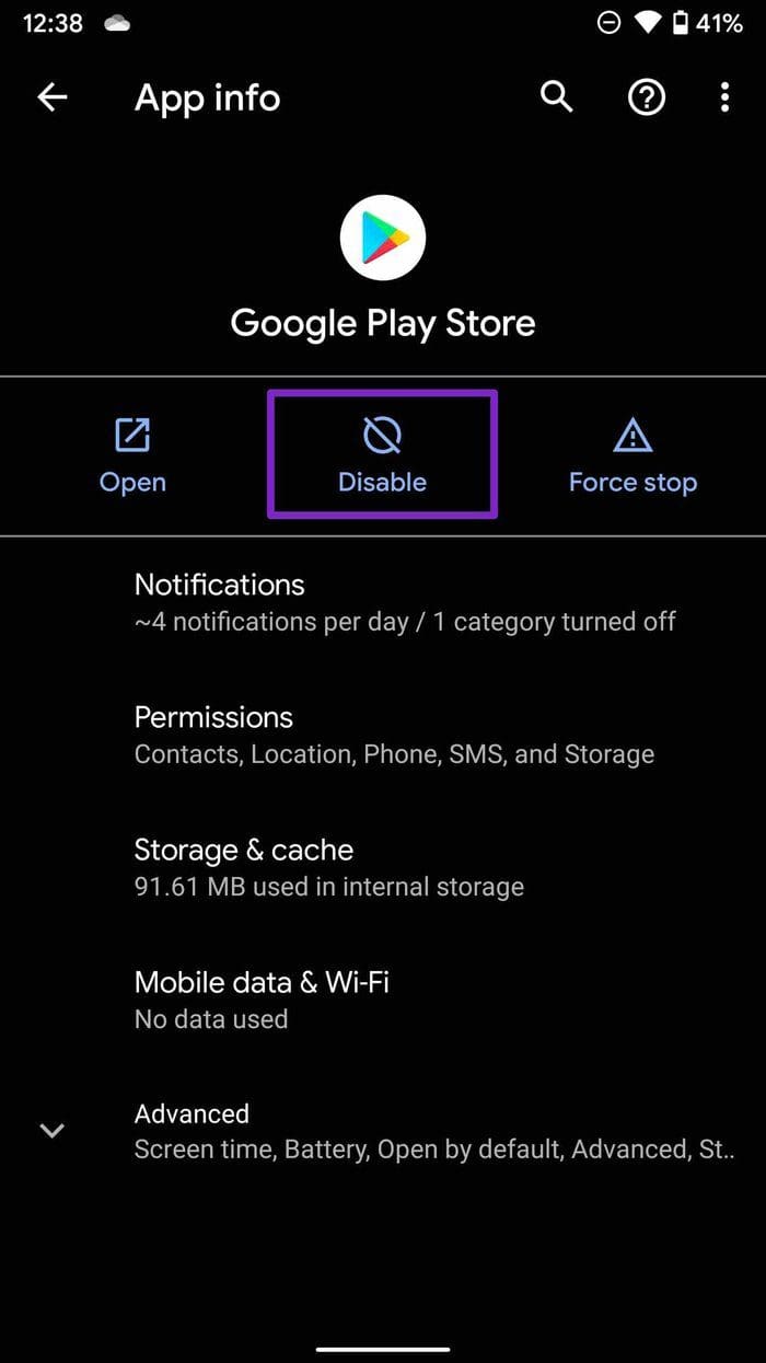 Disable google play store
