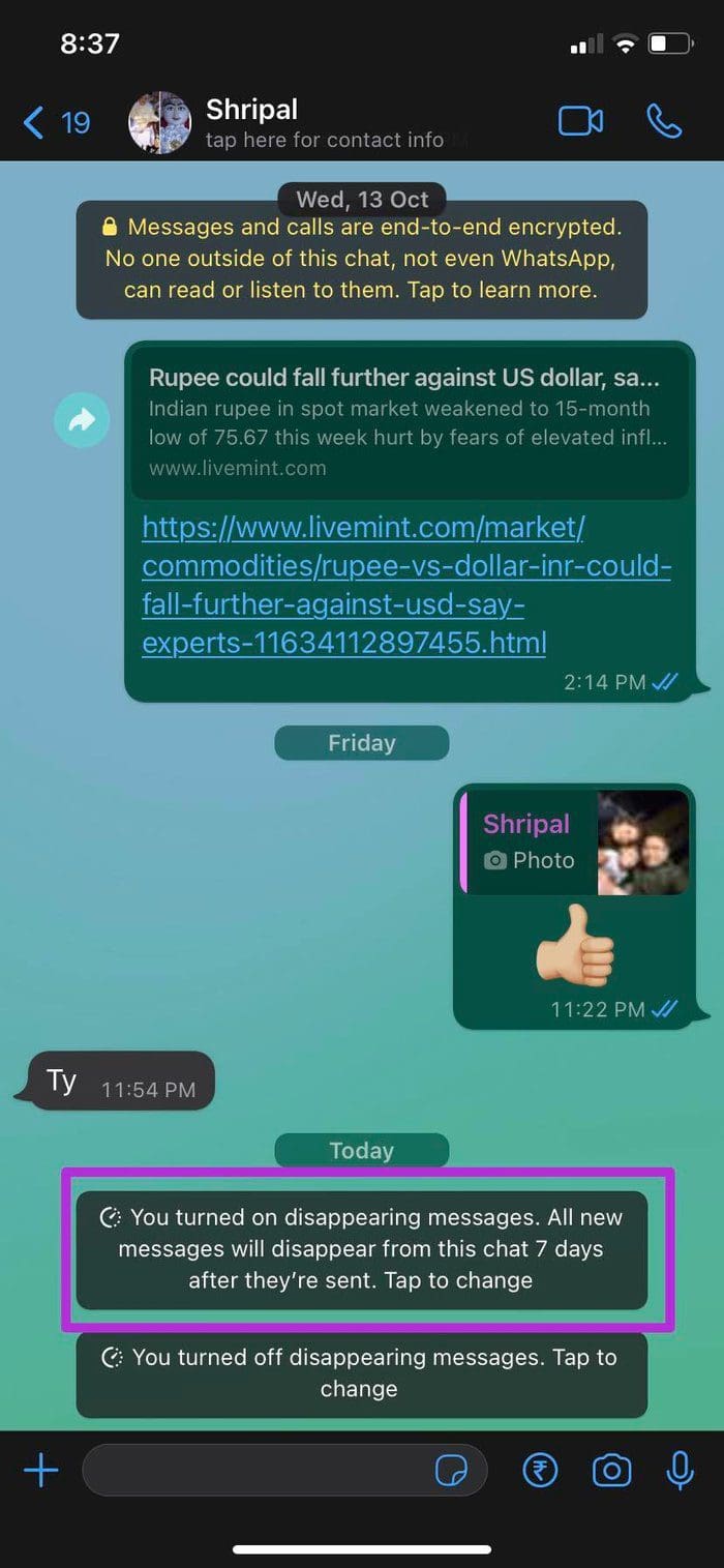 Disappearing messages on