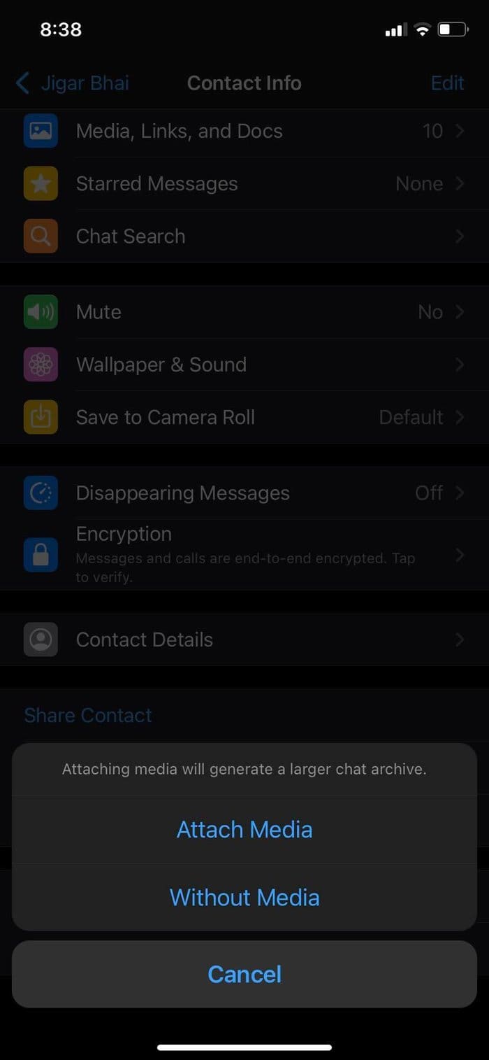 Export whatsapp chat