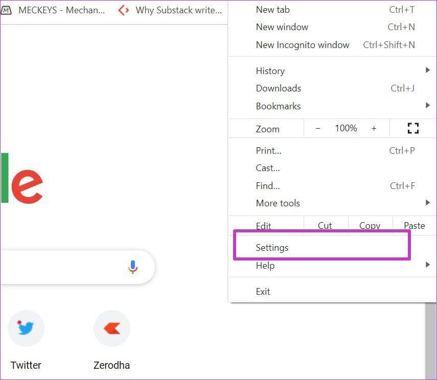 Google chrome settings
