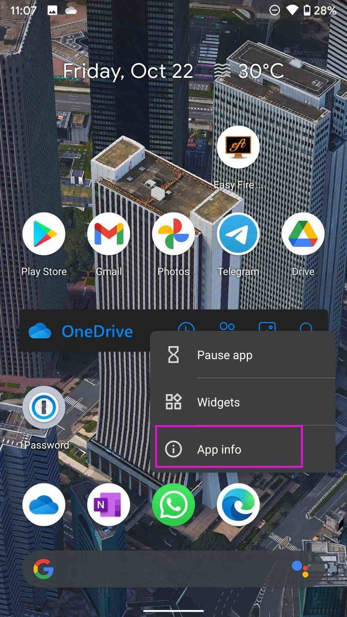 Open app info menu