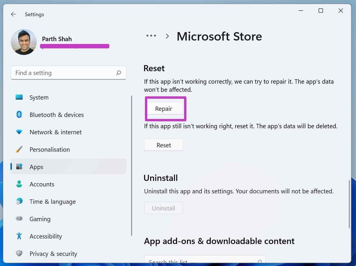 Repair microsoft store