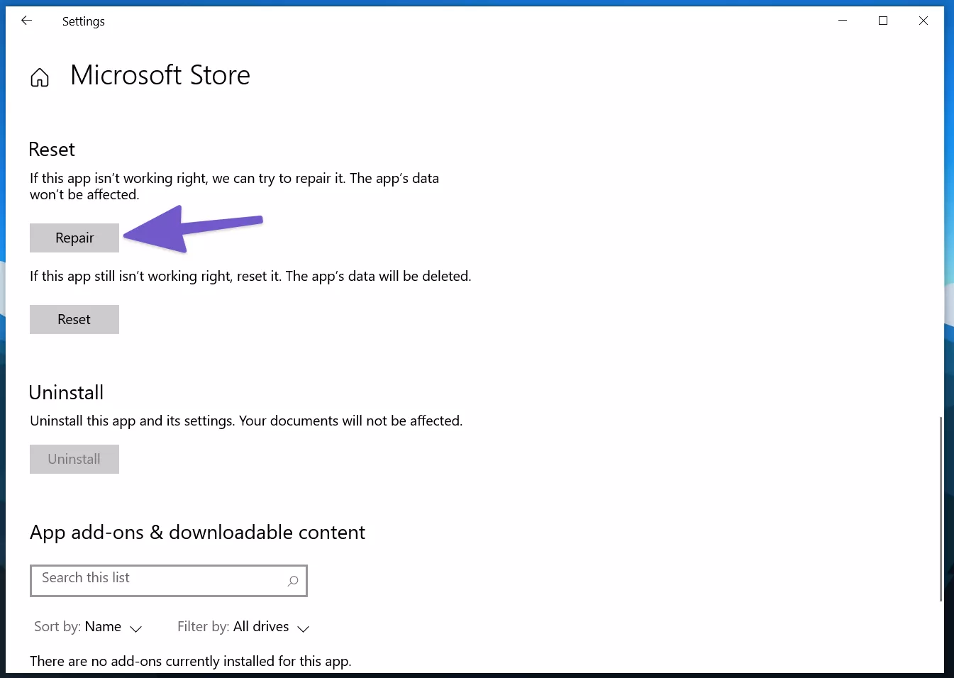 Repair microsoft store