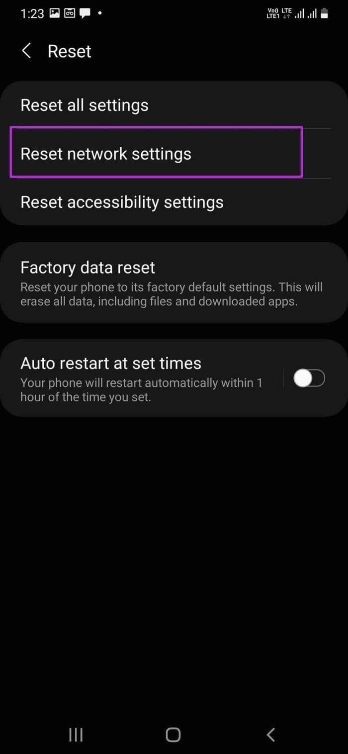 Reset network settings on android