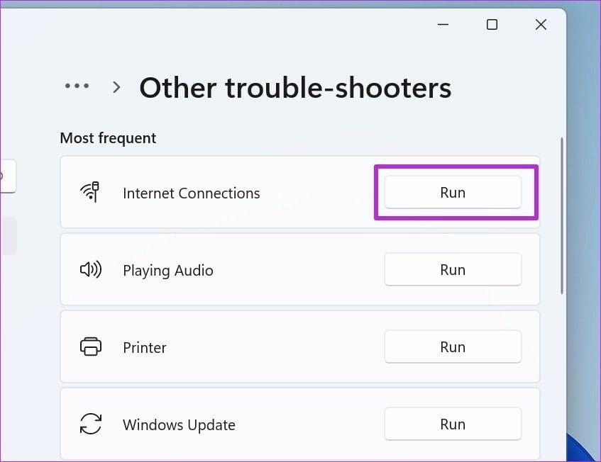Run internet connection troubleshooter