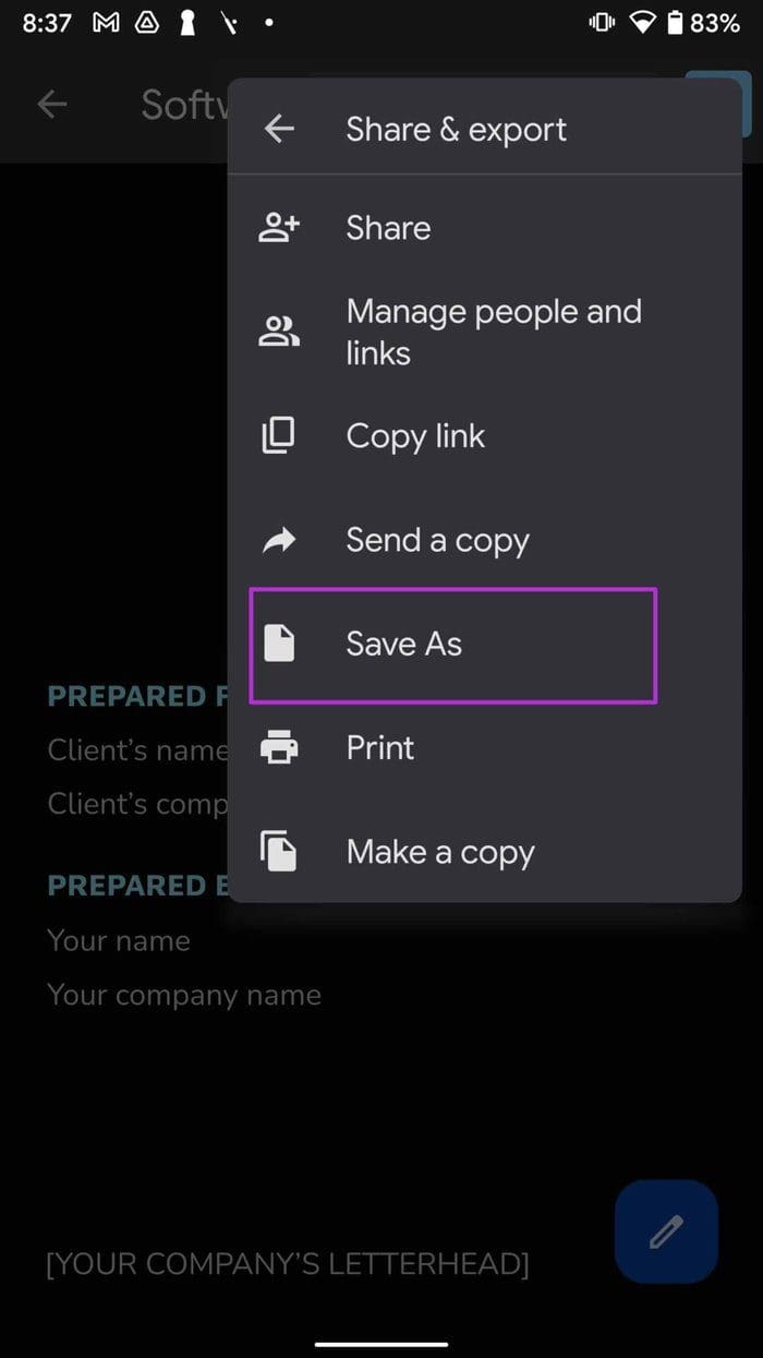 Save google docs document