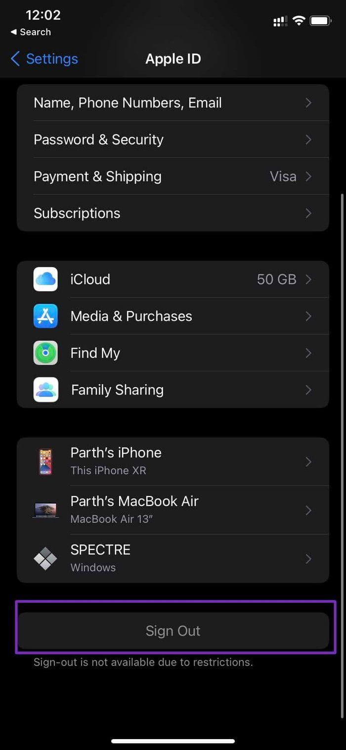Sign out apple ID