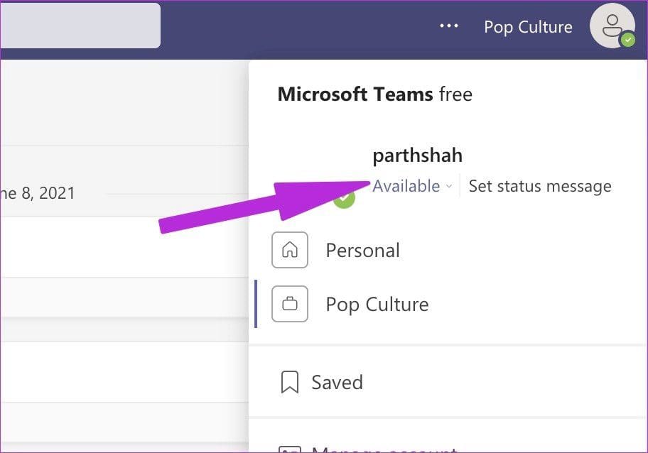Tap on teams status