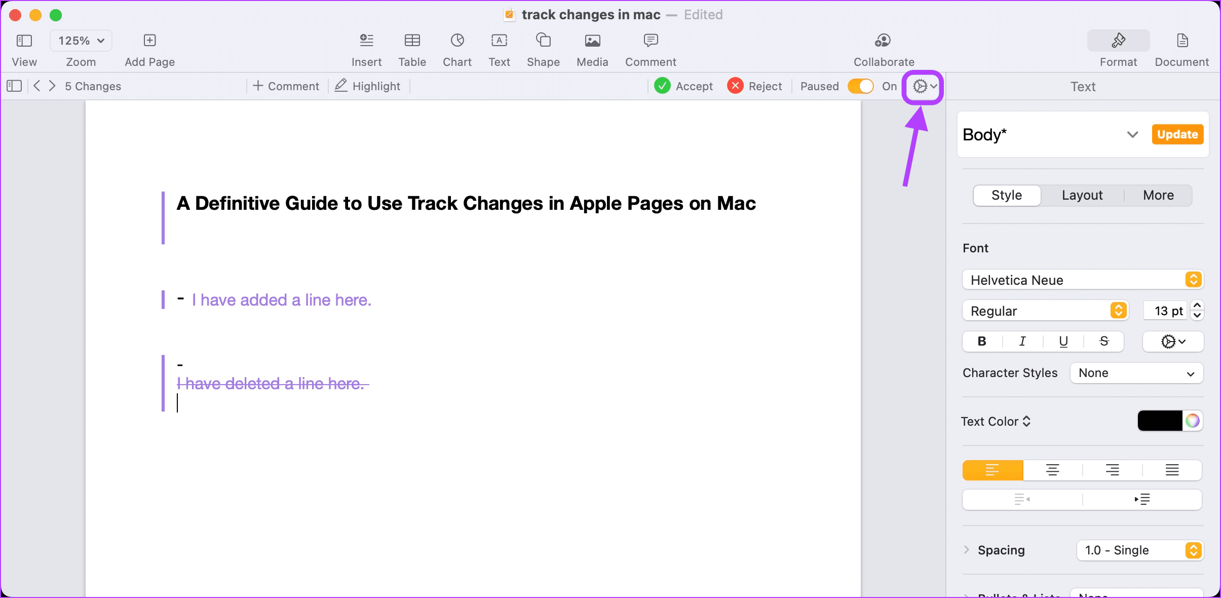 2. View or Hide Track Changes 3