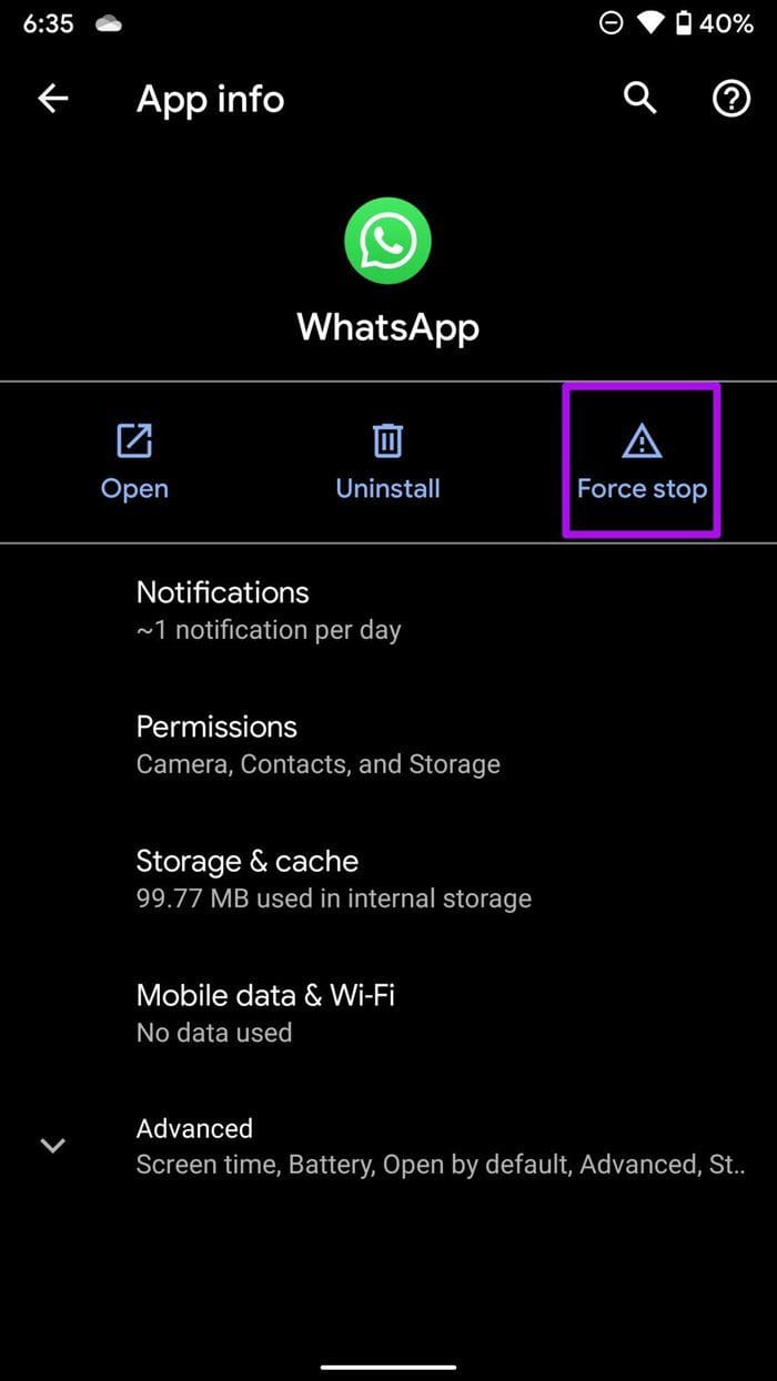 Force stop whatsapp