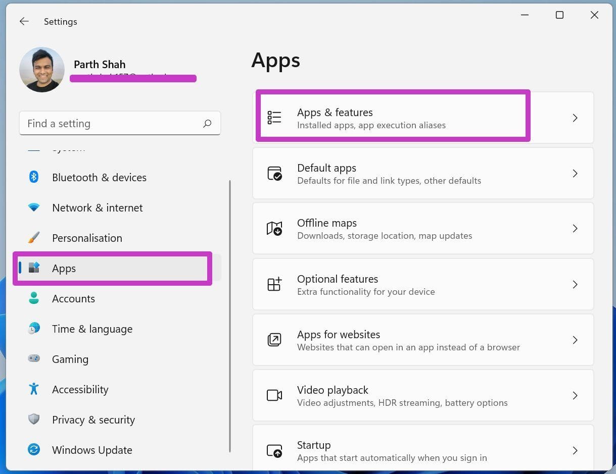 Open apps and features