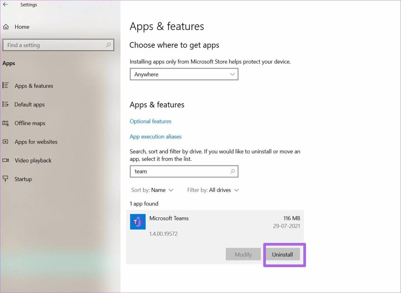 Uninstall microsoft teams
