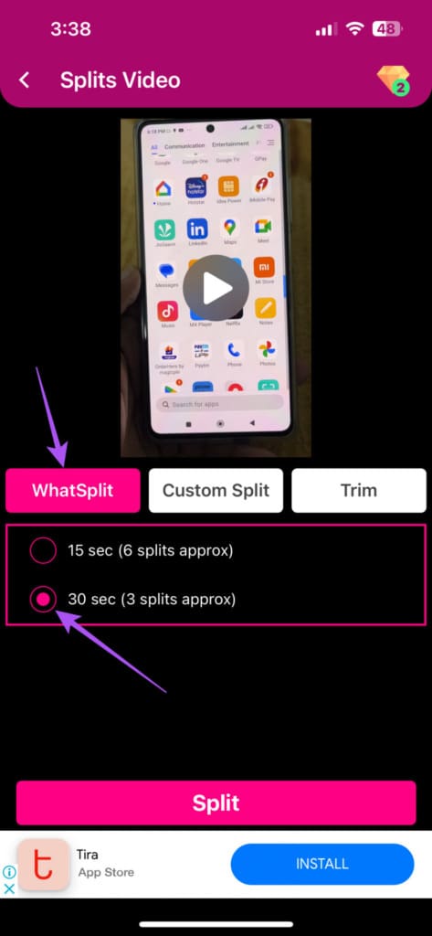 30 second WhatSplit status splitter iPhone 