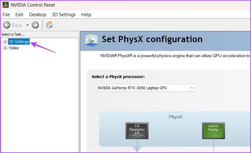 3D Settings option in NVIDIA Control Panel