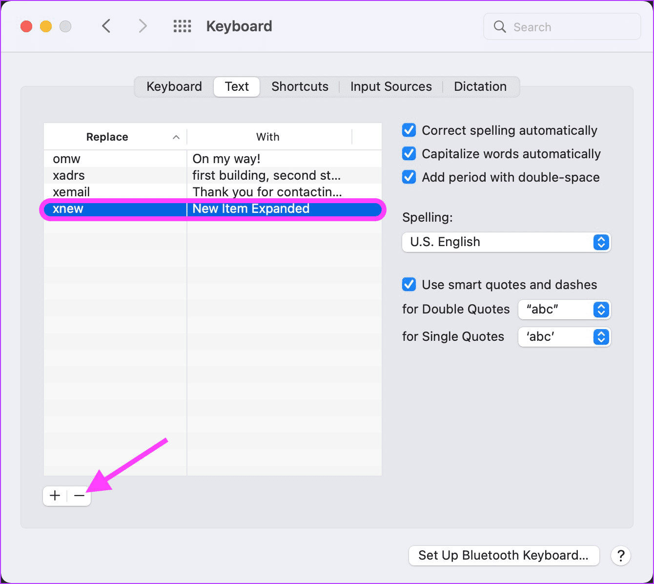 4. Add a New Text Replacement Item and Delete It 5