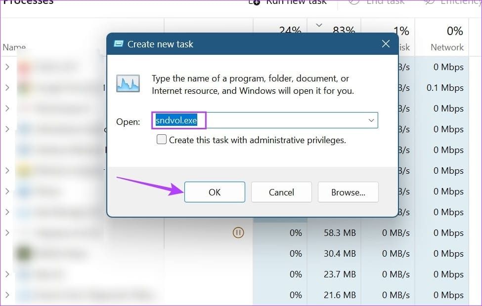 Type sndvol.exe & click on OK