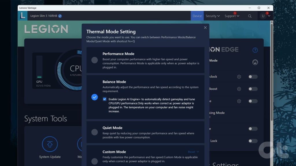 AI Toggle Inside Lenovo Vantage