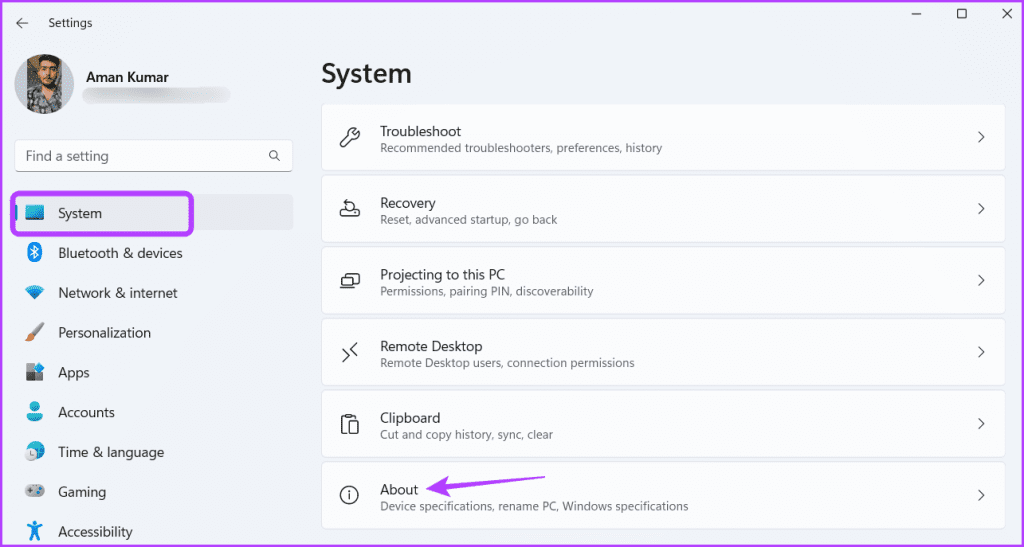 About option in the Settings app
