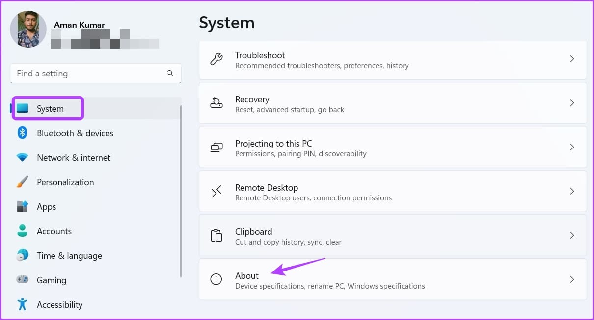About option in the Settings app