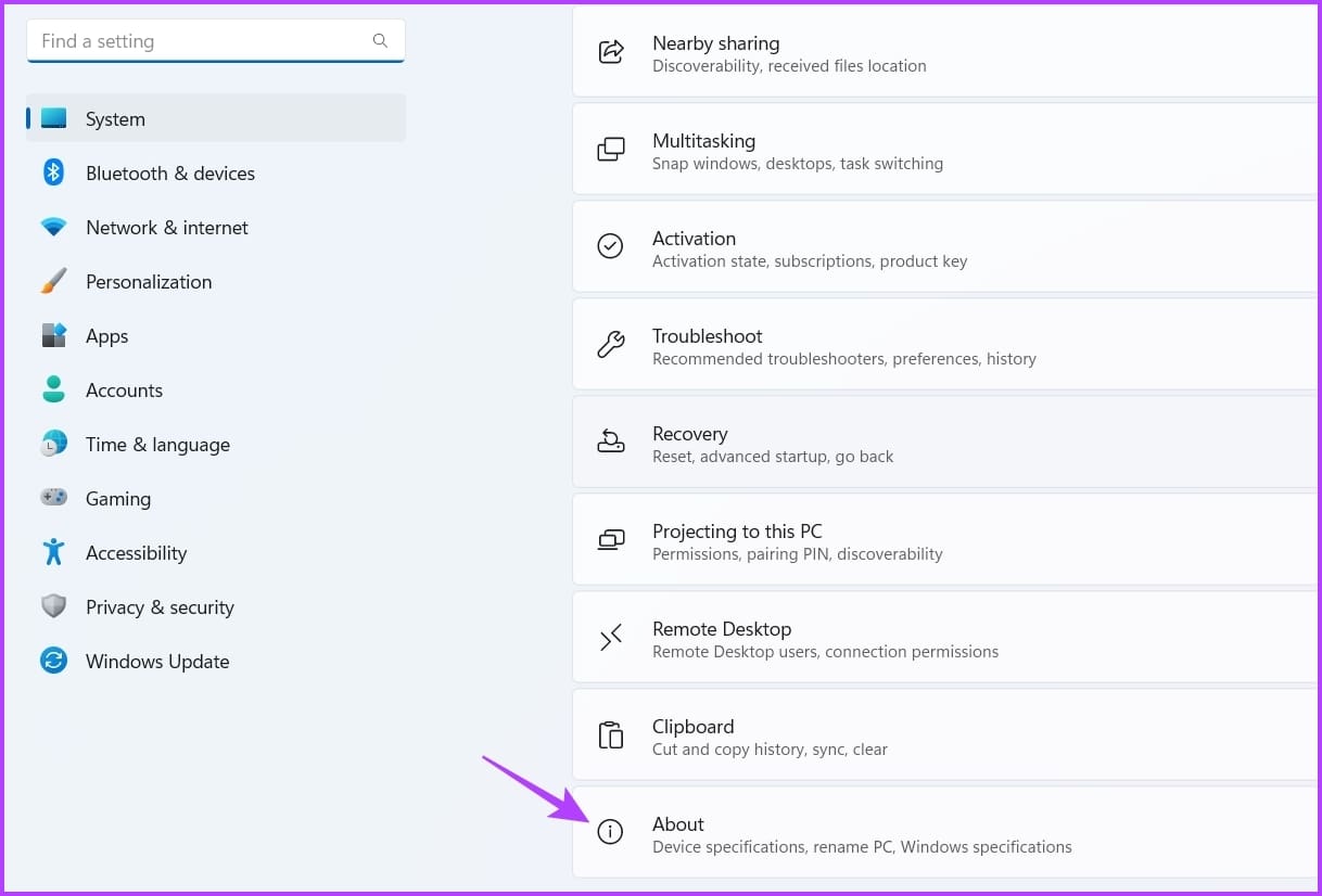 About option in Settings