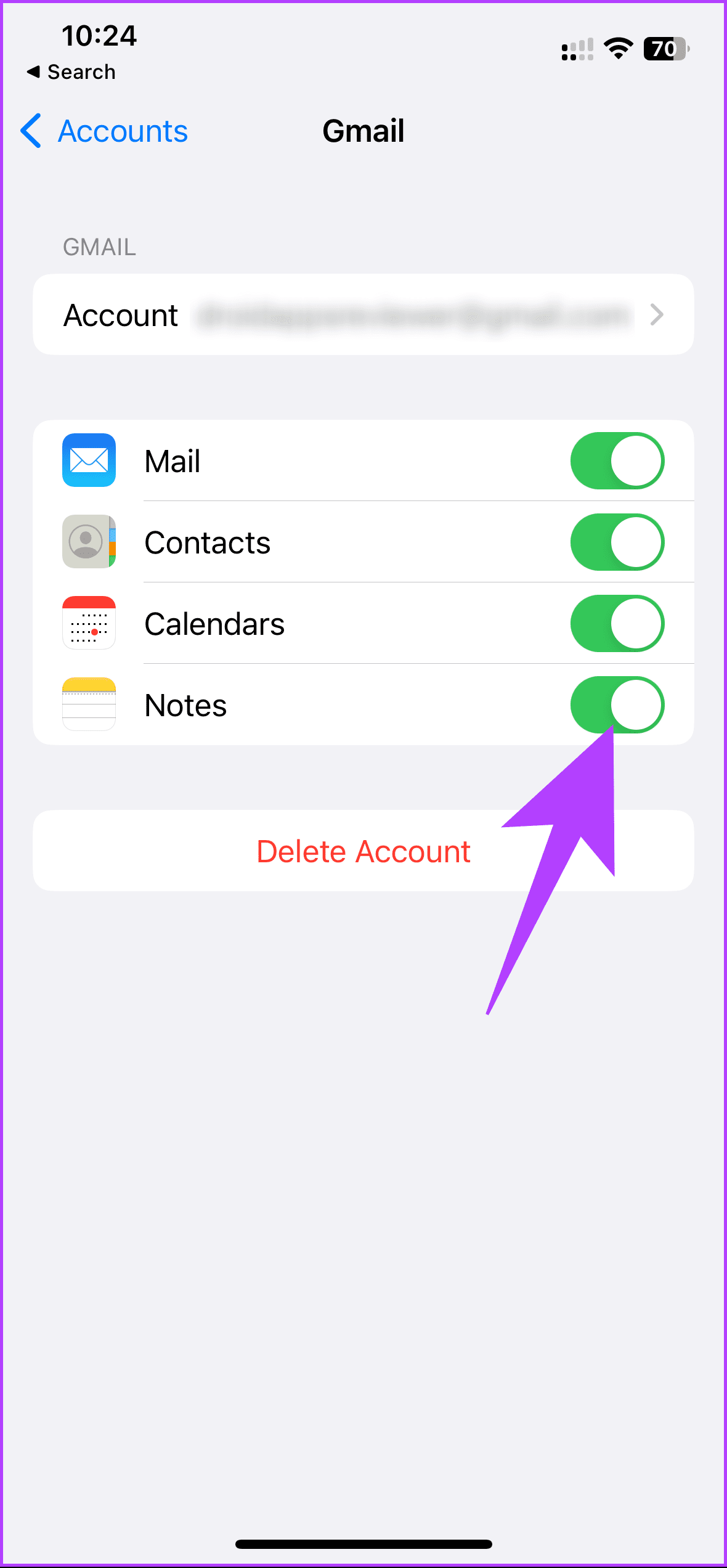 toggle on the button next to Notes
