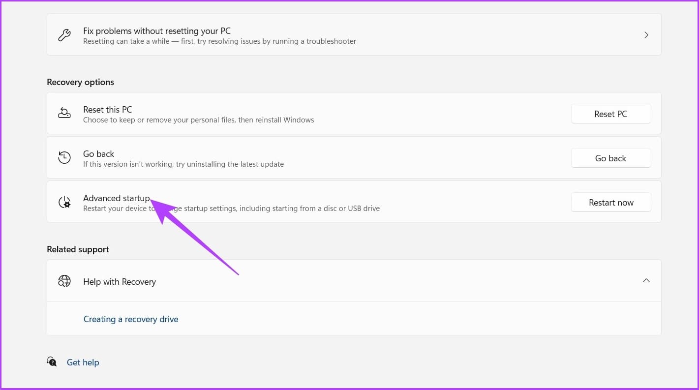Click on Advanced startup