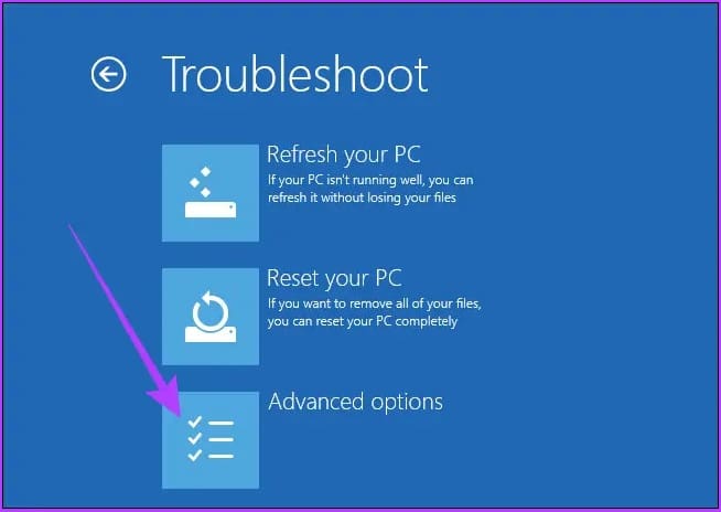 click on Advanced options