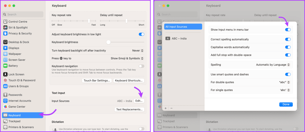 Select Show input in menu bar
