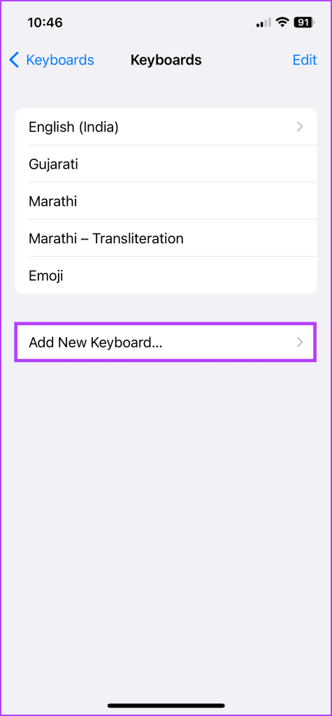 Tap Add New Keyboard