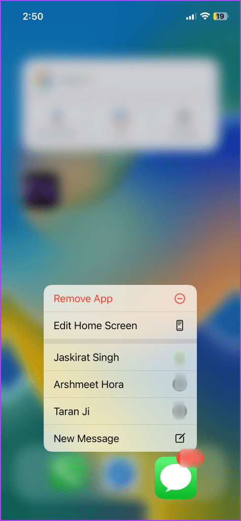 Long-press the message icon