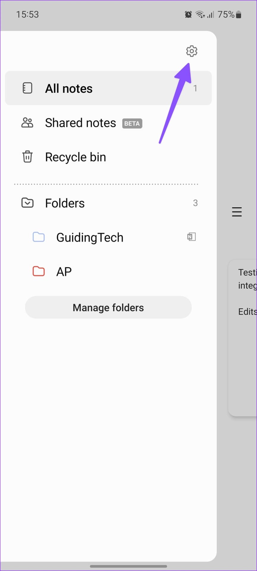 Open Samsung Notes Settings