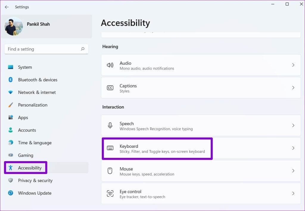 Accessibility Settings on Windows 11