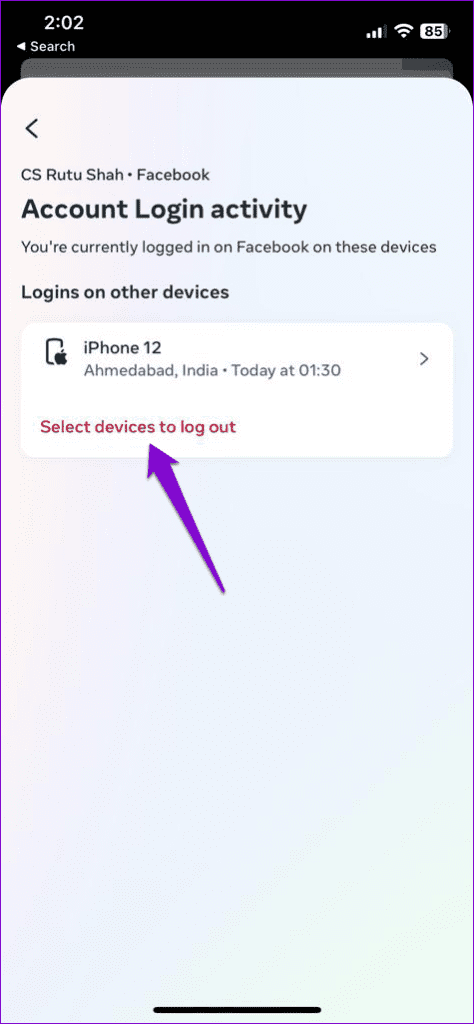 Account Login Activity on Messenger