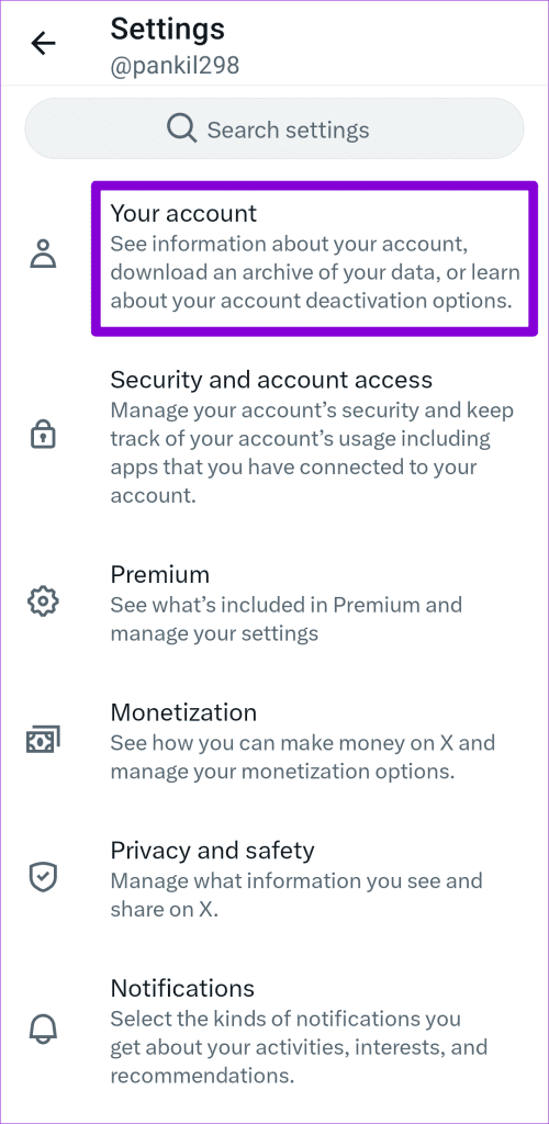 Account Settings on Twitter App