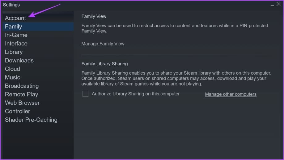 Accounts option of the Steam client
