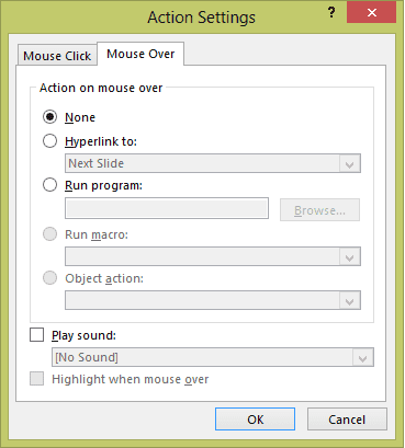 Action Settings Mouse Over