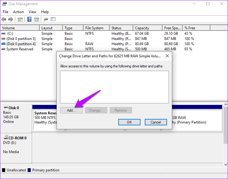 Add Drive Letter and Path Windows 10
