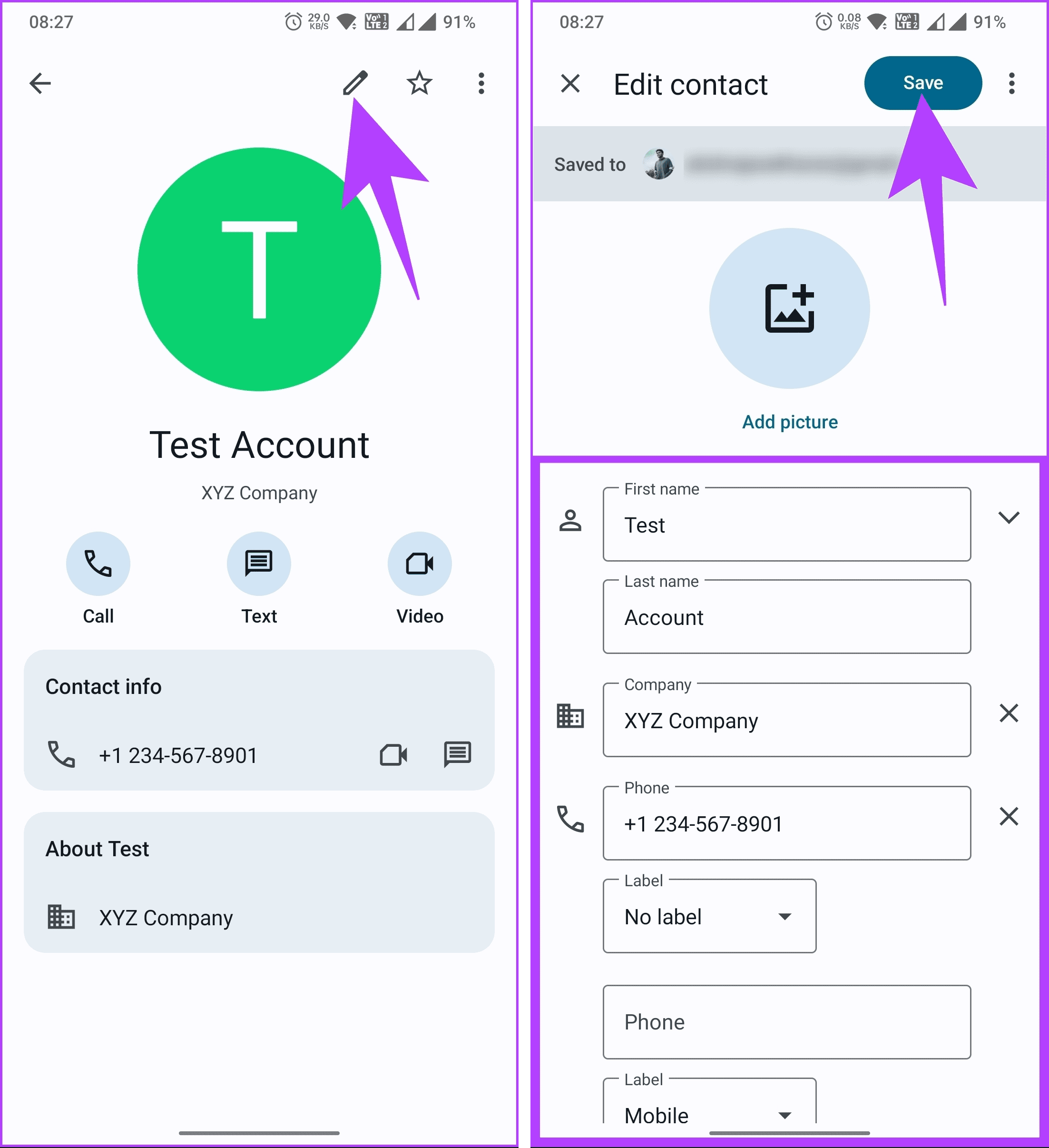 tap Save to submit the new information