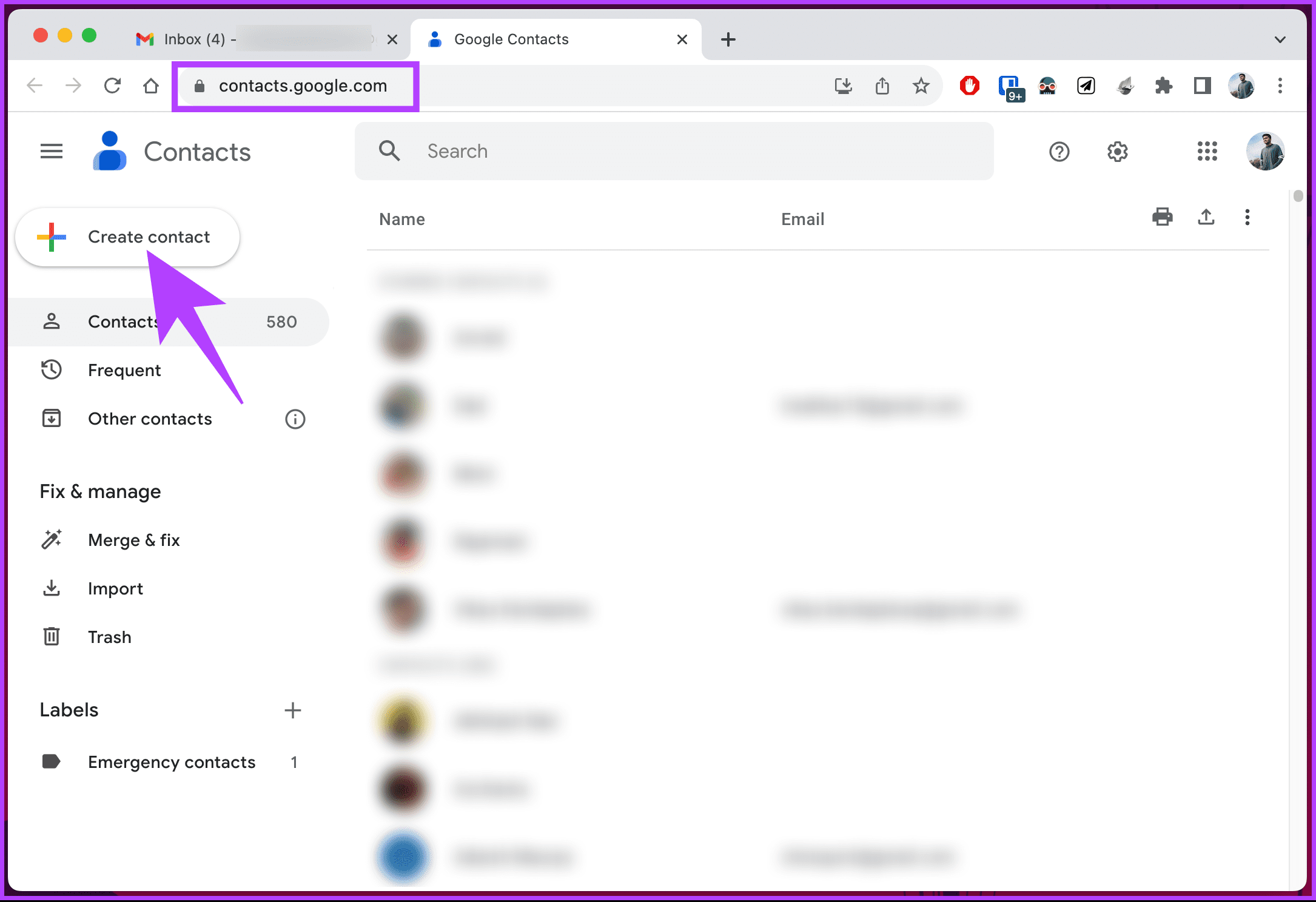 click Create contact